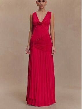 Meshki Cowl Neck Slinky Maxi Dress - Fuchsia Pink